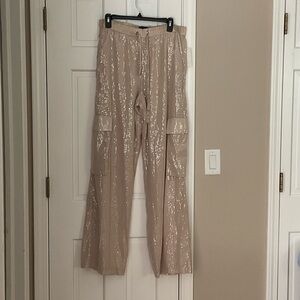 Sanctuary Sequin Wide Leg Pants in Beige